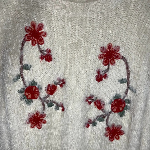 Woven Heart Pullover Long Sleeve Red Flower Embroidered Sweater Small - Picture 4 of 7